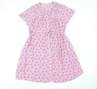 Per Una Womens Pink Floral Viscose A-Line Size 12 V-Neck Button