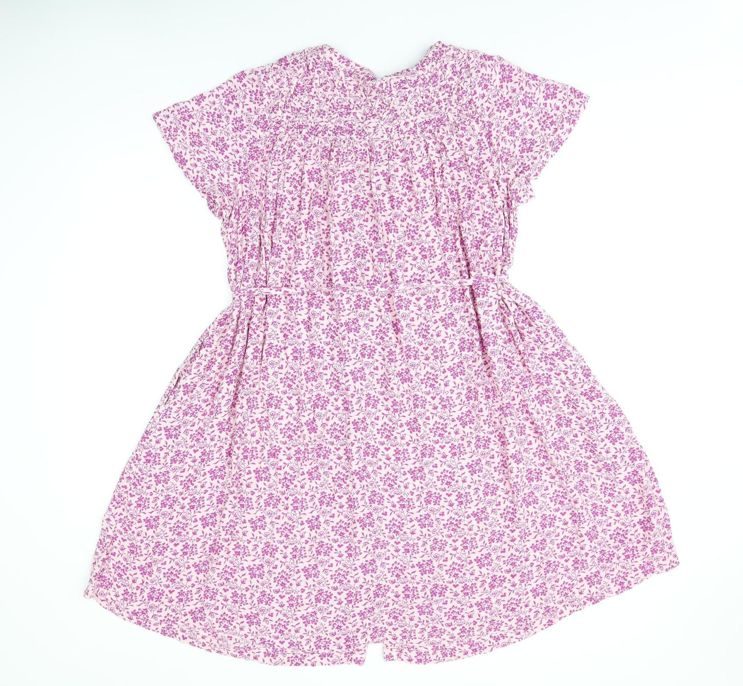 Per Una Womens Pink Floral Viscose A-Line Size 12 V-Neck Button