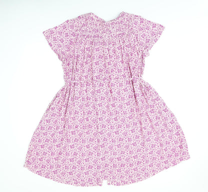 Per Una Womens Pink Floral Viscose A-Line Size 12 V-Neck Button