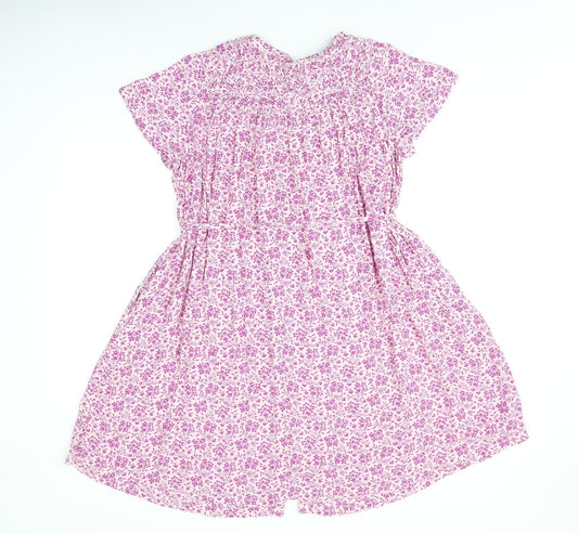 Per Una Womens Pink Floral Viscose A-Line Size 12 V-Neck Button