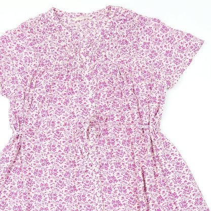 Per Una Womens Pink Floral Viscose A-Line Size 12 V-Neck Button