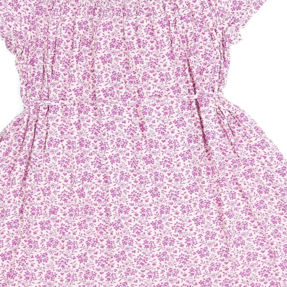 Per Una Womens Pink Floral Viscose A-Line Size 12 V-Neck Button