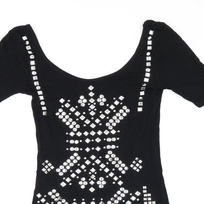 ASOS Womens Black Viscose Bodycon Size 8 Scoop Neck Pullover