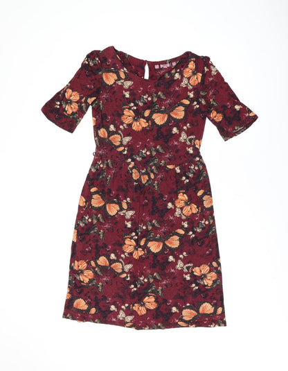 NEXT Womens Red Geometric Viscose A-Line Size 10 Boat Neck Button