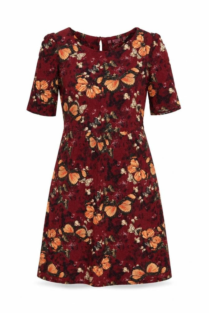 NEXT Womens Red Geometric Viscose A-Line Size 10 Boat Neck Button