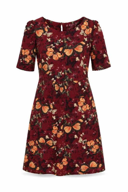 NEXT Womens Red Geometric Viscose A-Line Size 10 Boat Neck Button