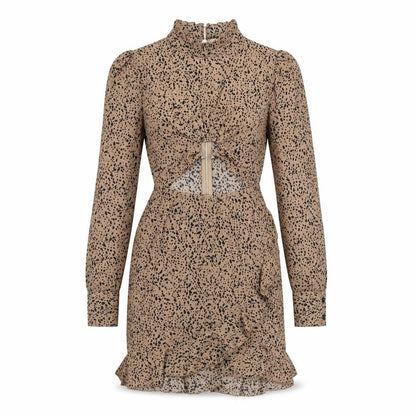 Missguided Womens Brown Geometric Polyester Bodycon Size 6 Round Neck Zip