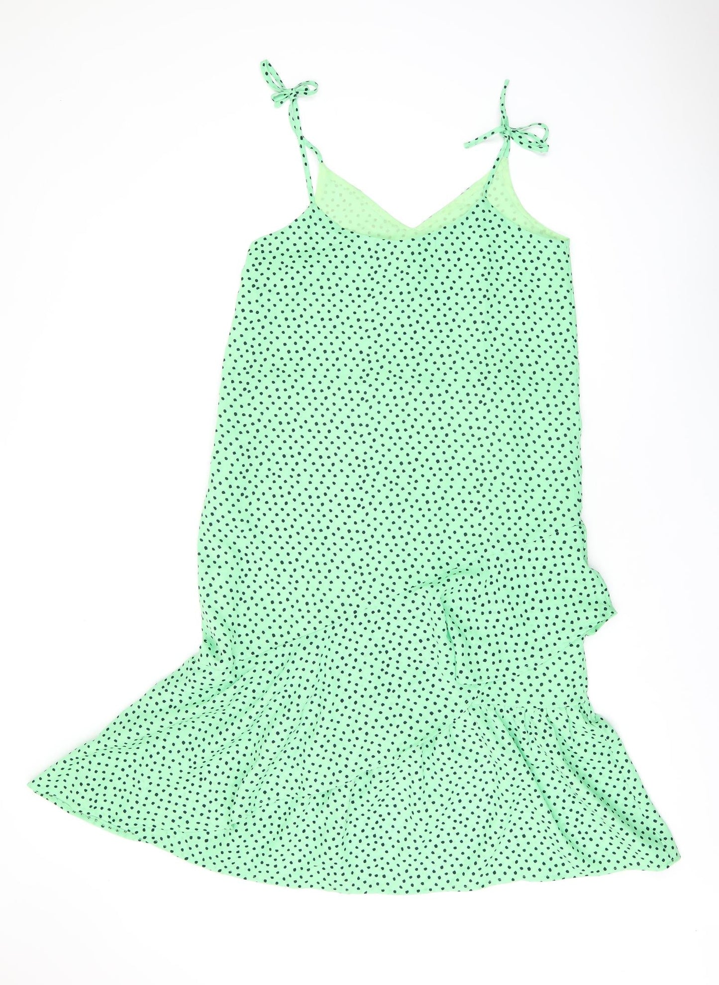 Elli White Womens Green Polka Dot Polyester Shift Size L V-Neck Zip