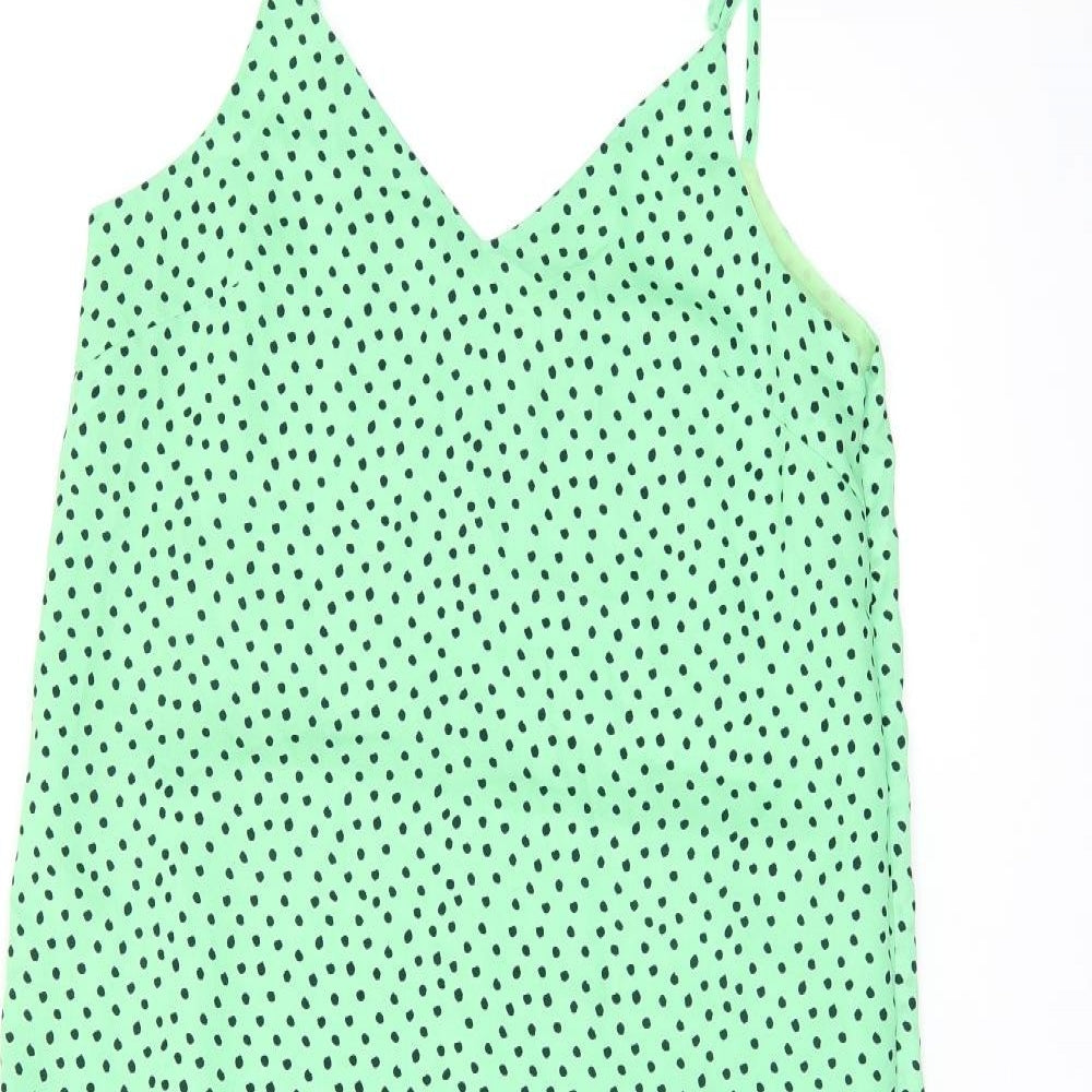 Elli White Womens Green Polka Dot Polyester Shift Size L V-Neck Zip