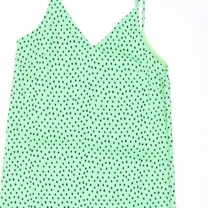 Elli White Womens Green Polka Dot Polyester Shift Size L V-Neck Zip