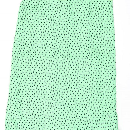 Elli White Womens Green Polka Dot Polyester Shift Size L V-Neck Zip