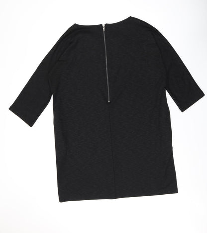 John Lewis Womens Black Polyester Shift Size 18 Round Neck Zip