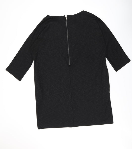 John Lewis Womens Black Polyester Shift Size 18 Round Neck Zip