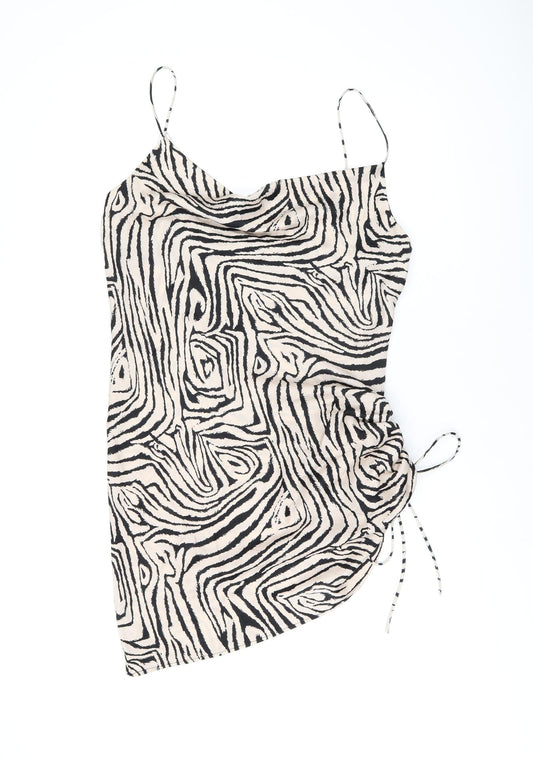 Topshop Womens Beige Animal Print Polyester Mini Size 12 Cowl Neck Pullover