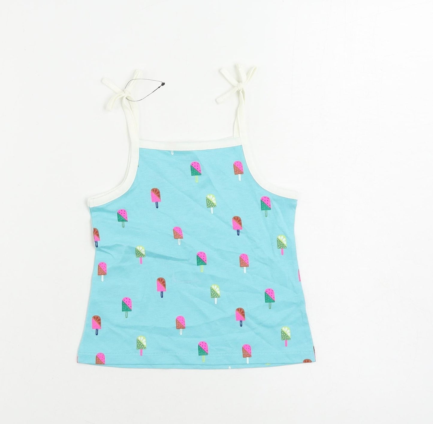 Marks and Spencer Girls Blue Geometric Cotton Camisole Tank Size 2-3 Years Square Neck Pullover - Ice Cream Print