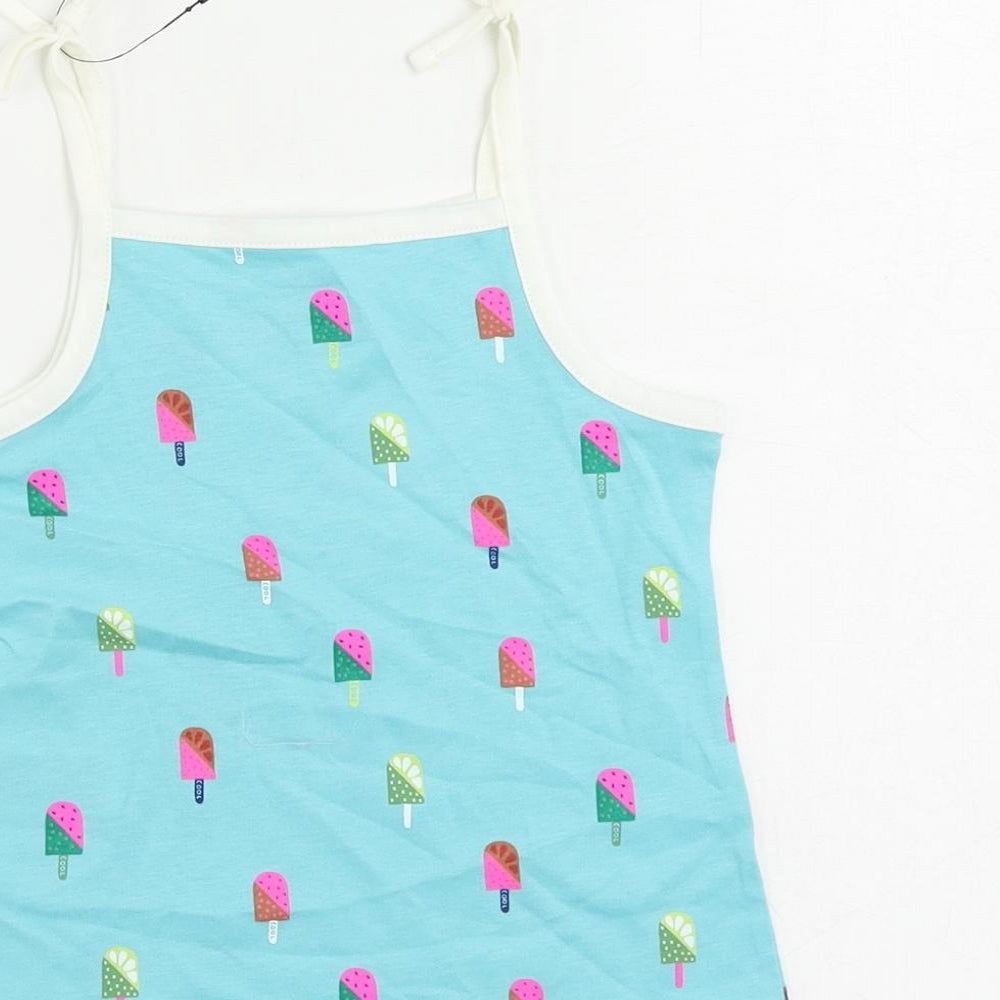 Marks and Spencer Girls Blue Geometric Cotton Camisole Tank Size 2-3 Years Square Neck Pullover - Ice Cream Print