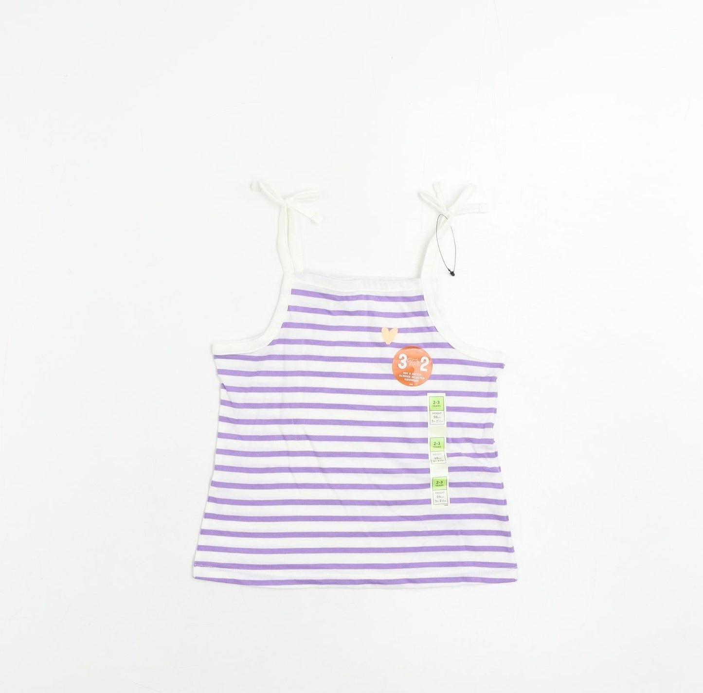 Marks and Spencer Girls Purple Striped Cotton Camisole Tank Size 2-3 Years Square Neck Pullover