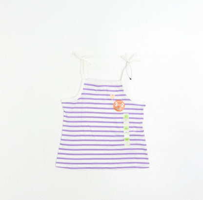 Marks and Spencer Girls Purple Striped Cotton Camisole Tank Size 2-3 Years Square Neck Pullover