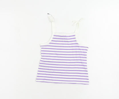 Marks and Spencer Girls Purple Striped Cotton Camisole Tank Size 2-3 Years Square Neck Pullover