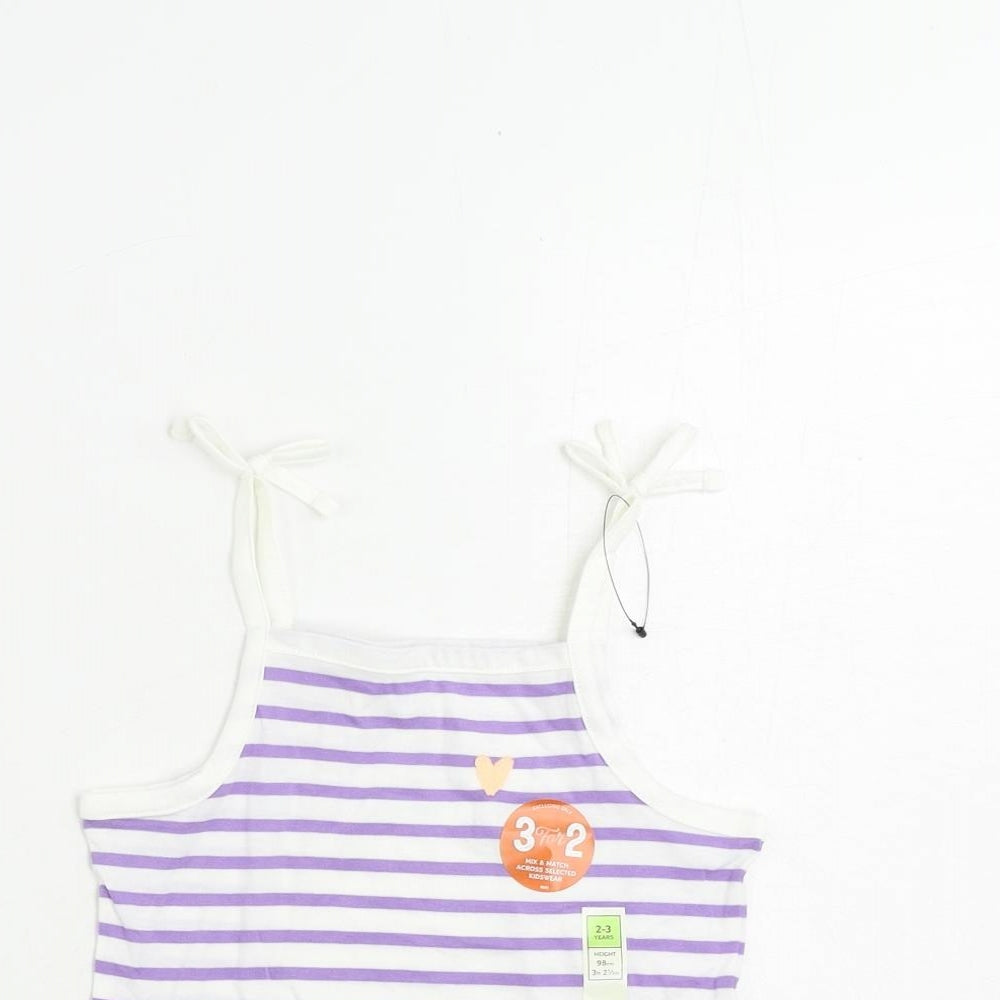 Marks and Spencer Girls Purple Striped Cotton Camisole Tank Size 2-3 Years Square Neck Pullover