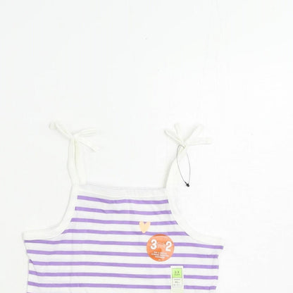 Marks and Spencer Girls Purple Striped Cotton Camisole Tank Size 2-3 Years Square Neck Pullover
