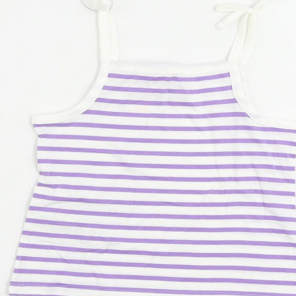 Marks and Spencer Girls Purple Striped Cotton Camisole Tank Size 2-3 Years Square Neck Pullover
