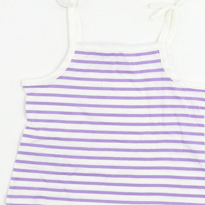 Marks and Spencer Girls Purple Striped Cotton Camisole Tank Size 2-3 Years Square Neck Pullover