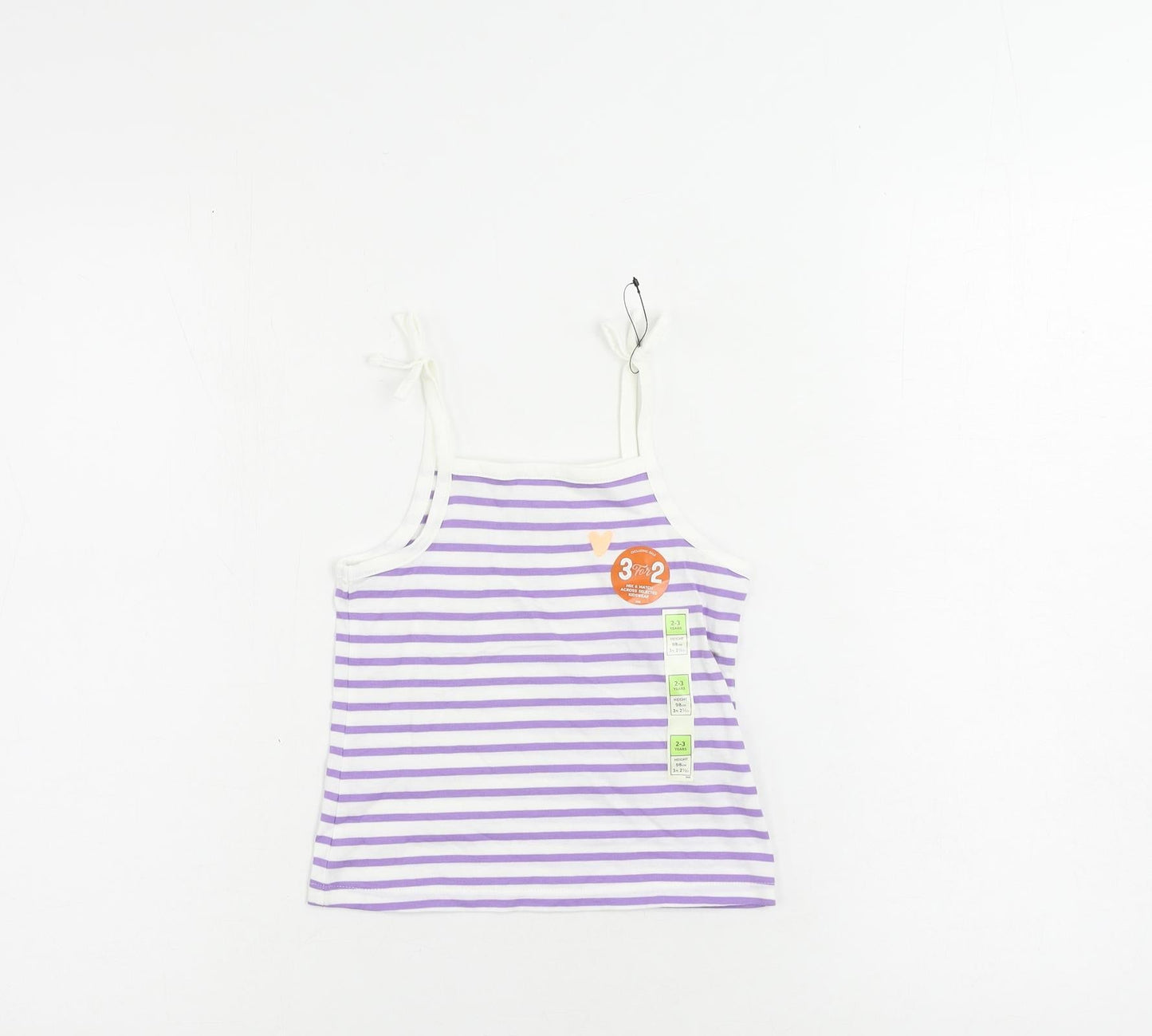 Marks and Spencer Girls Purple Striped Cotton Camisole Tank Size 2-3 Years Square Neck Pullover