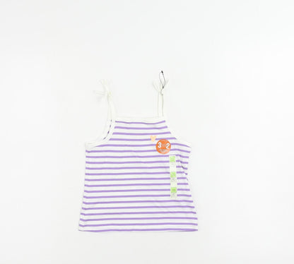 Marks and Spencer Girls Purple Striped Cotton Camisole Tank Size 2-3 Years Square Neck Pullover
