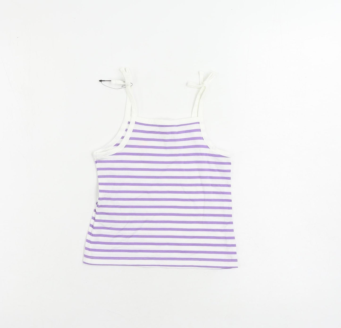 Marks and Spencer Girls Purple Striped Cotton Camisole Tank Size 2-3 Years Square Neck Pullover