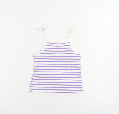 Marks and Spencer Girls Purple Striped Cotton Camisole Tank Size 2-3 Years Square Neck Pullover