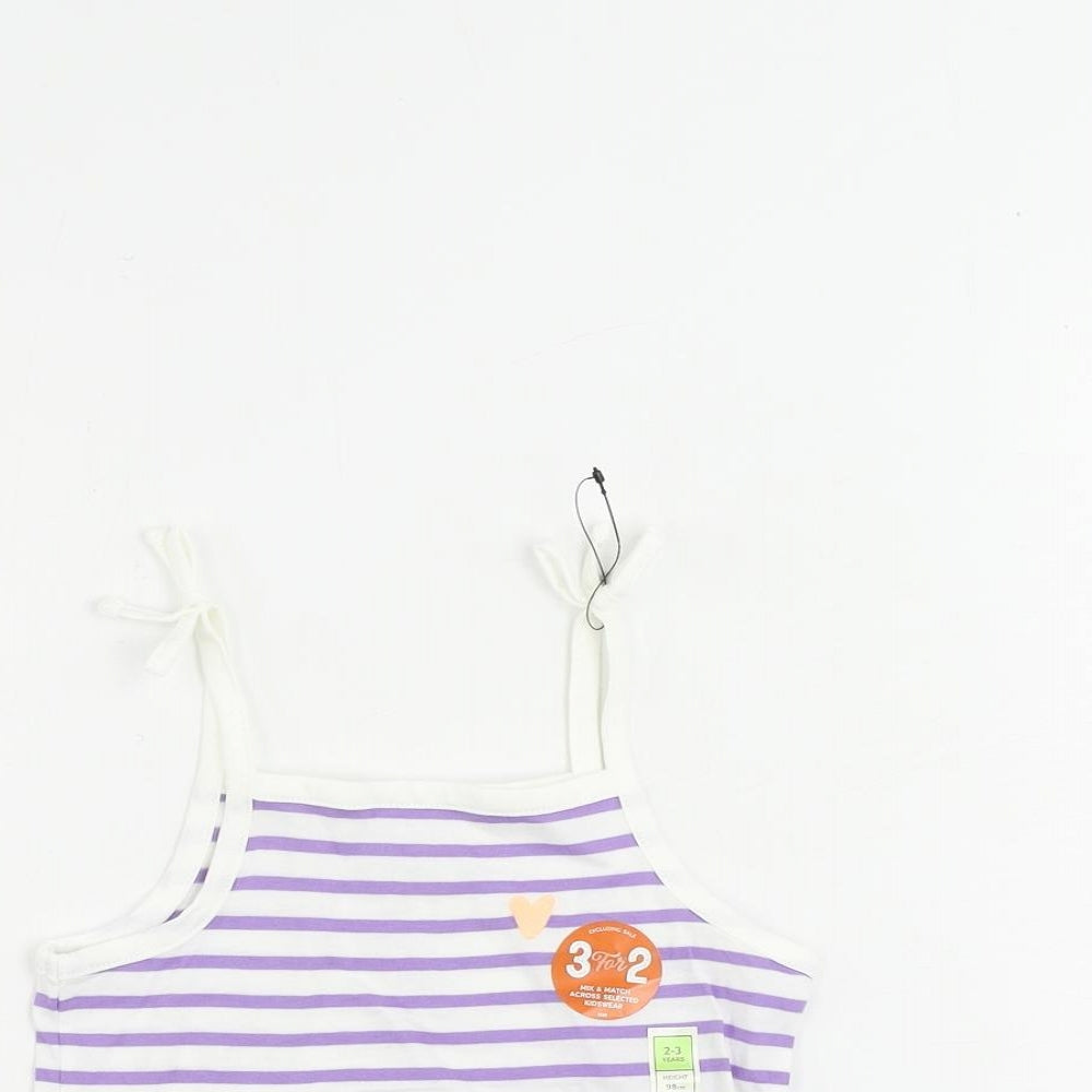 Marks and Spencer Girls Purple Striped Cotton Camisole Tank Size 2-3 Years Square Neck Pullover