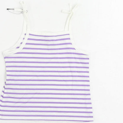 Marks and Spencer Girls Purple Striped Cotton Camisole Tank Size 2-3 Years Square Neck Pullover