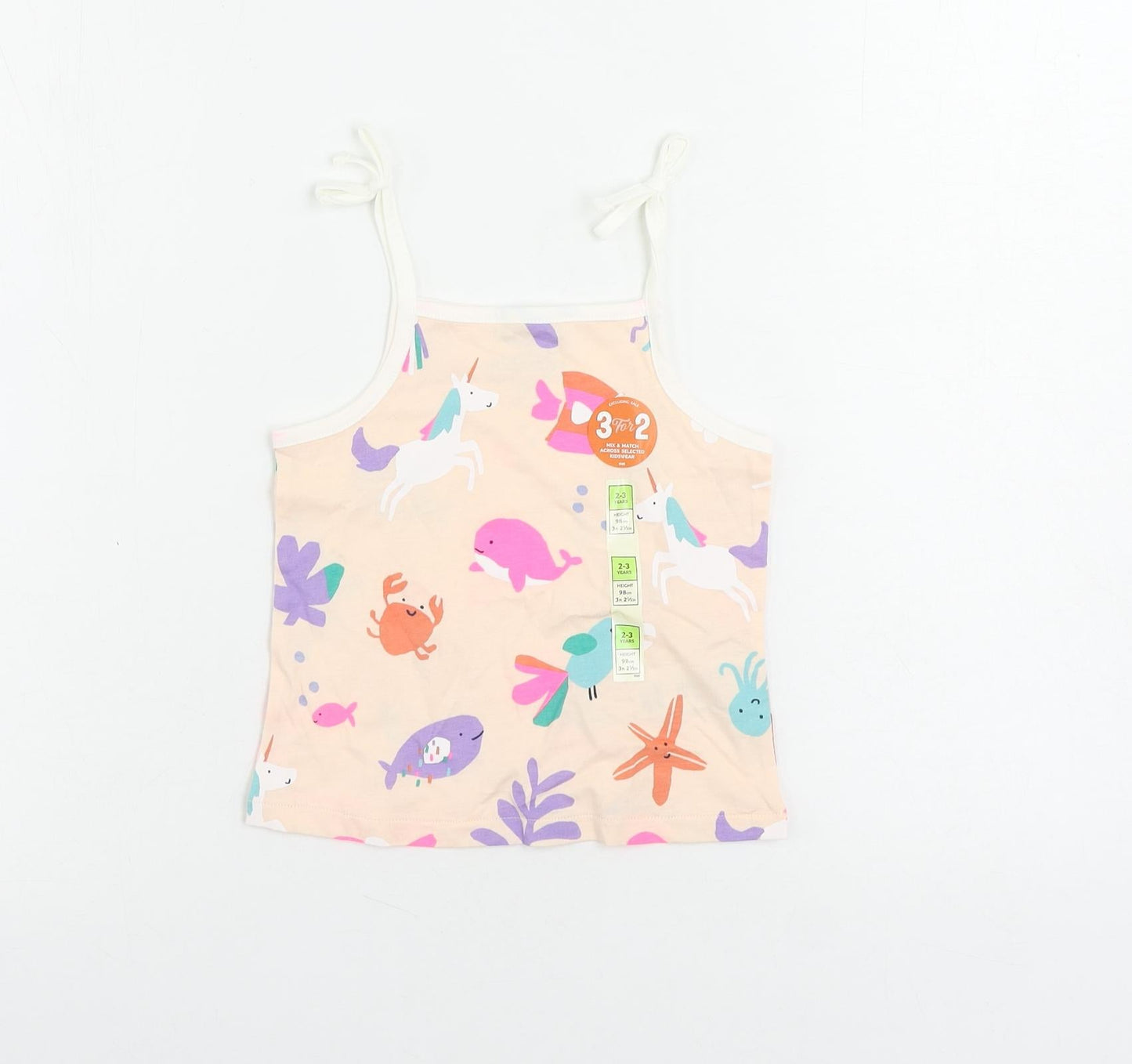 Marks and Spencer Girls Pink Geometric Cotton Camisole Tank Size 2-3 Years Square Neck Pullover