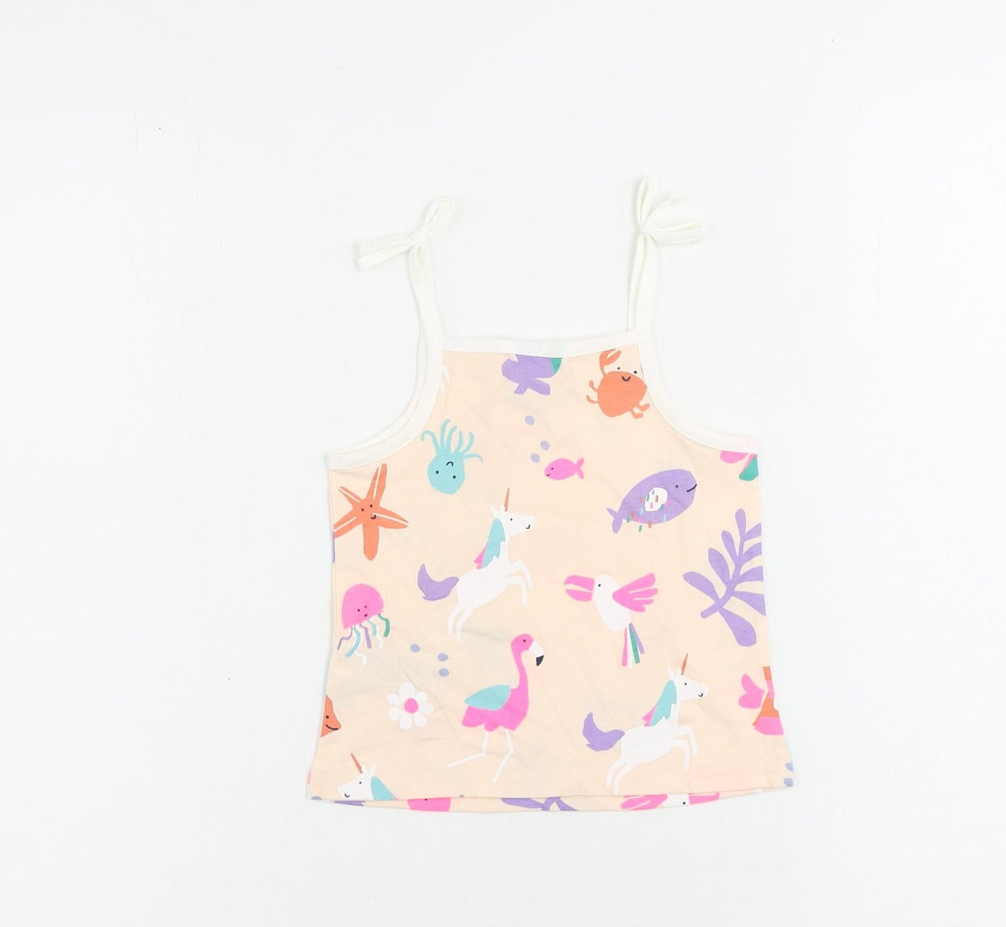 Marks and Spencer Girls Pink Geometric Cotton Camisole Tank Size 2-3 Years Square Neck Pullover
