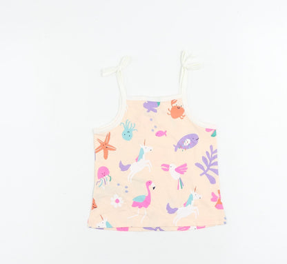 Marks and Spencer Girls Pink Geometric Cotton Camisole Tank Size 2-3 Years Square Neck Pullover