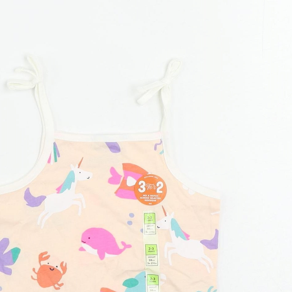 Marks and Spencer Girls Pink Geometric Cotton Camisole Tank Size 2-3 Years Square Neck Pullover