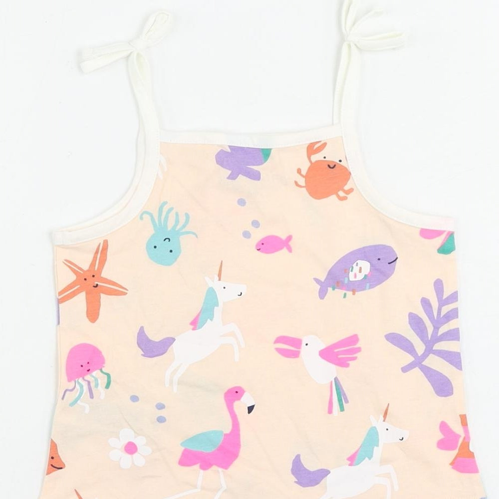 Marks and Spencer Girls Pink Geometric Cotton Camisole Tank Size 2-3 Years Square Neck Pullover
