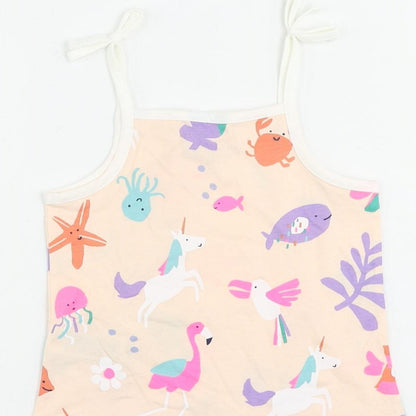 Marks and Spencer Girls Pink Geometric Cotton Camisole Tank Size 2-3 Years Square Neck Pullover