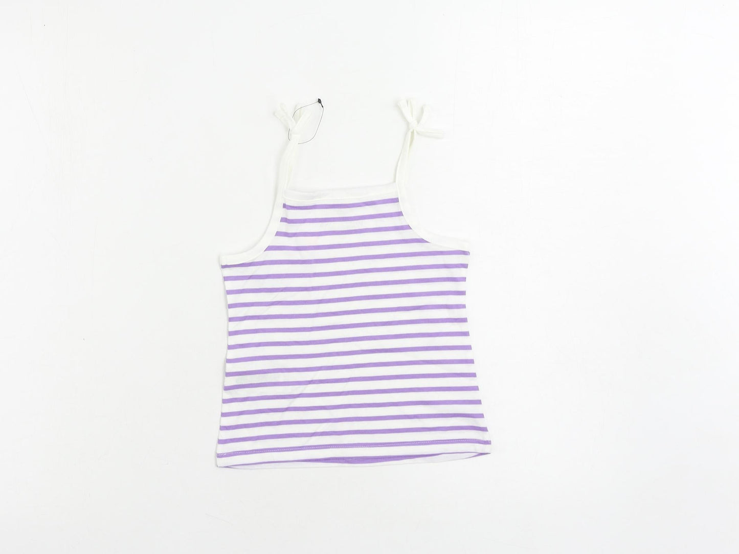 Marks and Spencer Girls Purple Striped Cotton Camisole Tank Size 2-3 Years Square Neck Pullover