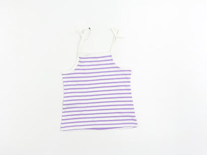 Marks and Spencer Girls Purple Striped Cotton Camisole Tank Size 2-3 Years Square Neck Pullover