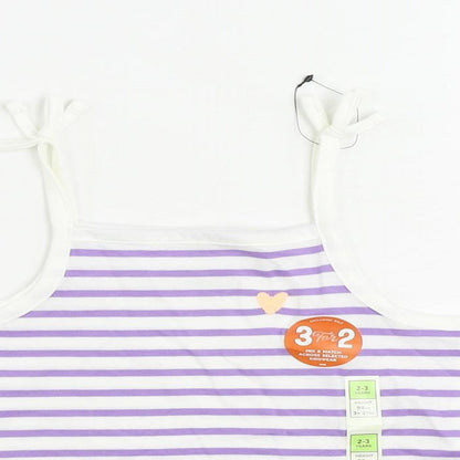 Marks and Spencer Girls Purple Striped Cotton Camisole Tank Size 2-3 Years Square Neck Pullover
