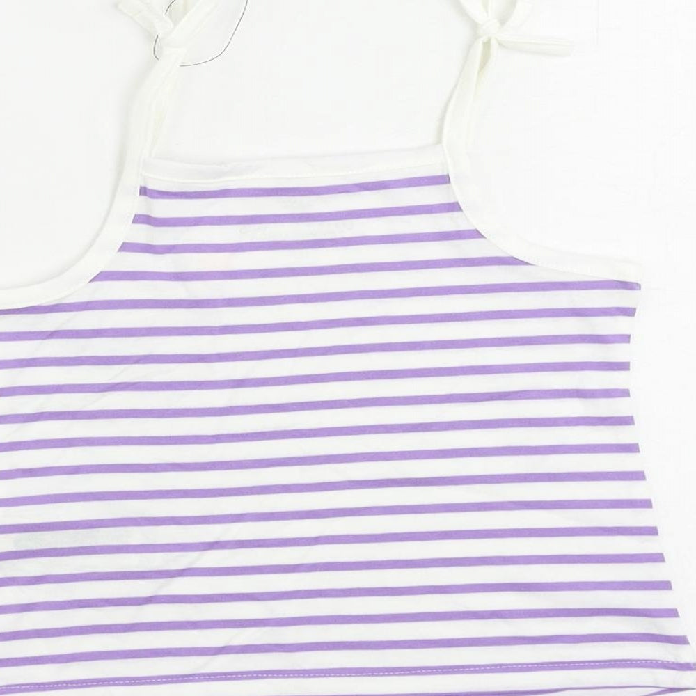 Marks and Spencer Girls Purple Striped Cotton Camisole Tank Size 2-3 Years Square Neck Pullover