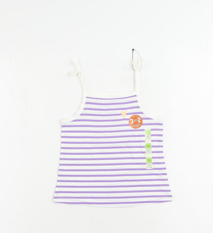 Marks and Spencer Girls Purple Striped Cotton Camisole Tank Size 3-4 Years Square Neck Pullover