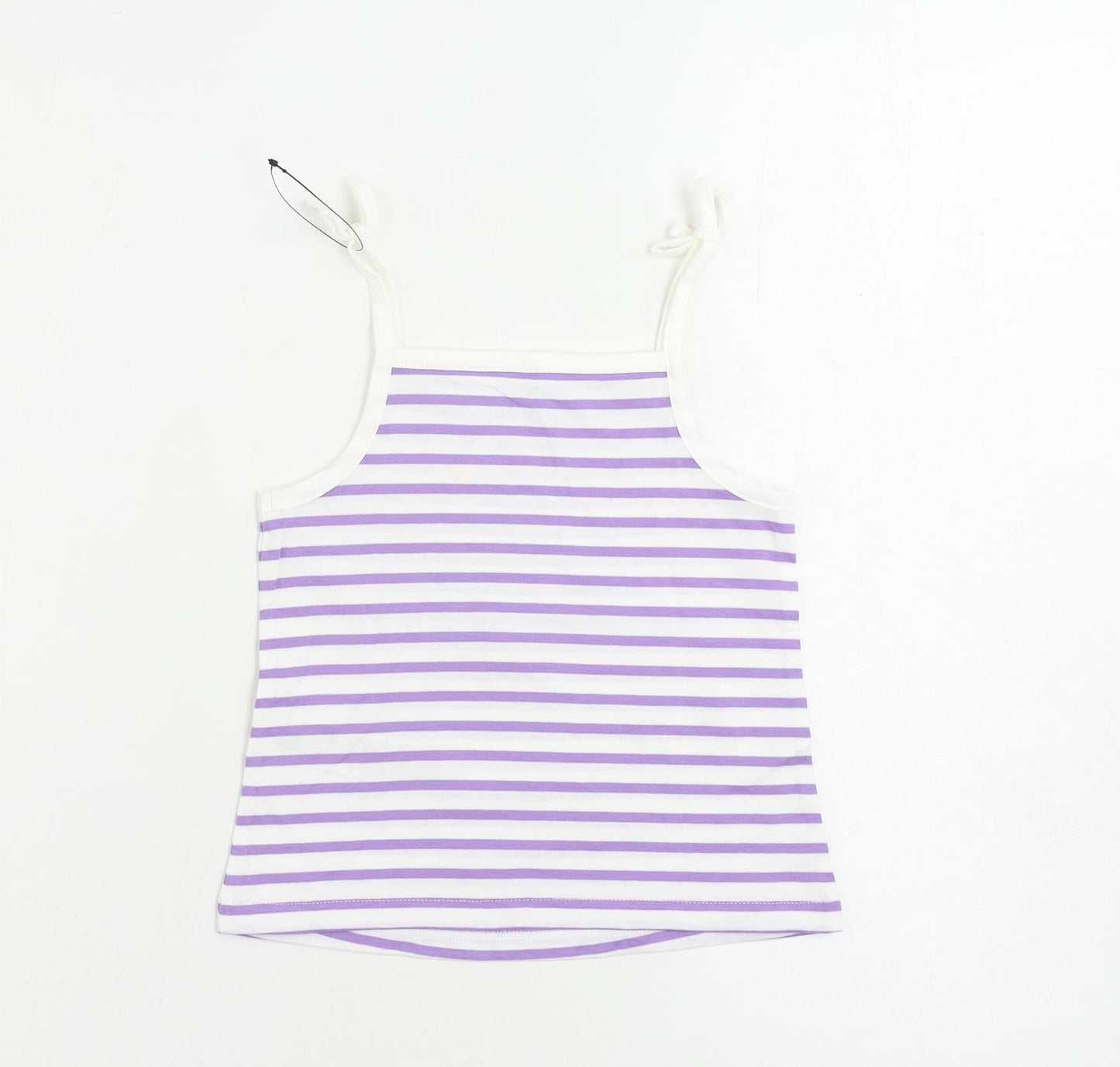 Marks and Spencer Girls Purple Striped Cotton Camisole Tank Size 3-4 Years Square Neck Pullover