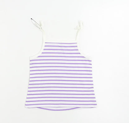 Marks and Spencer Girls Purple Striped Cotton Camisole Tank Size 3-4 Years Square Neck Pullover