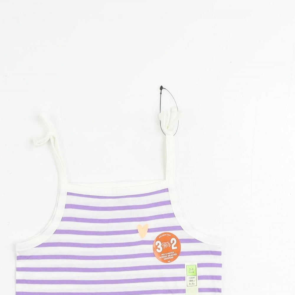 Marks and Spencer Girls Purple Striped Cotton Camisole Tank Size 3-4 Years Square Neck Pullover