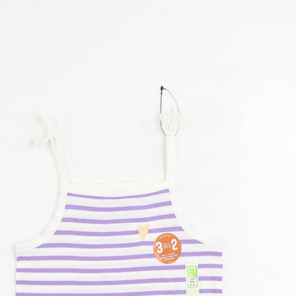 Marks and Spencer Girls Purple Striped Cotton Camisole Tank Size 3-4 Years Square Neck Pullover