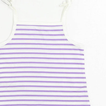 Marks and Spencer Girls Purple Striped Cotton Camisole Tank Size 3-4 Years Square Neck Pullover