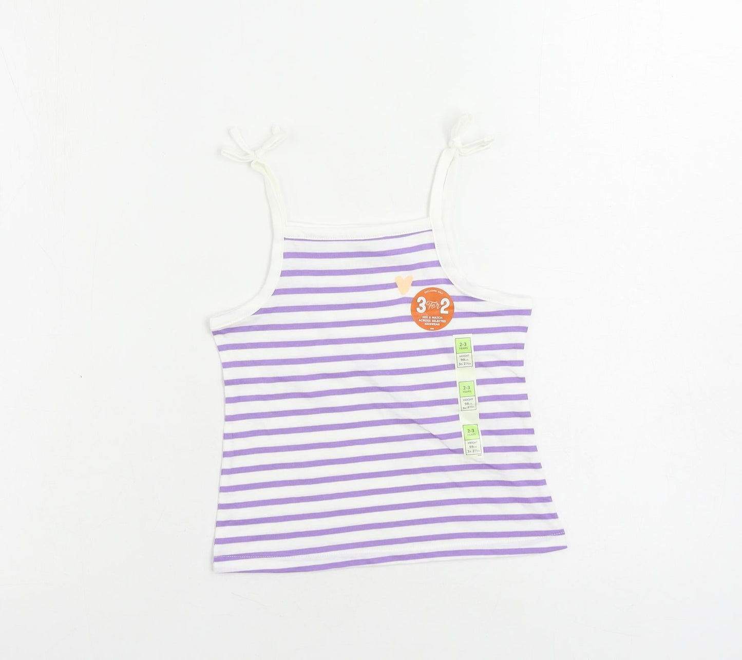 Marks and Spencer Girls Purple Striped Cotton Camisole Tank Size 2-3 Years Square Neck